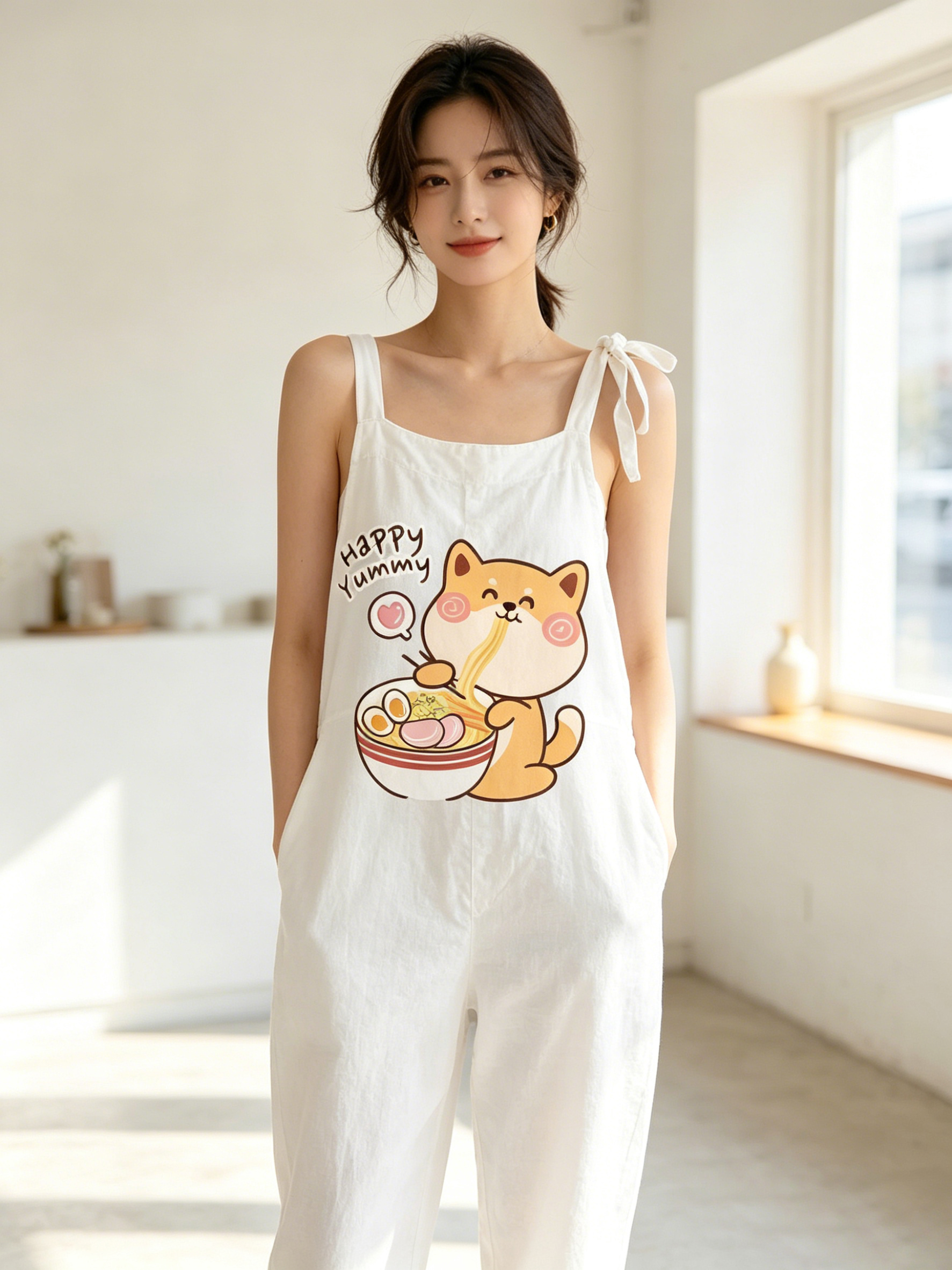 Romper Floral Print - Women Sleeveless Bib Overalls Cute Shiba