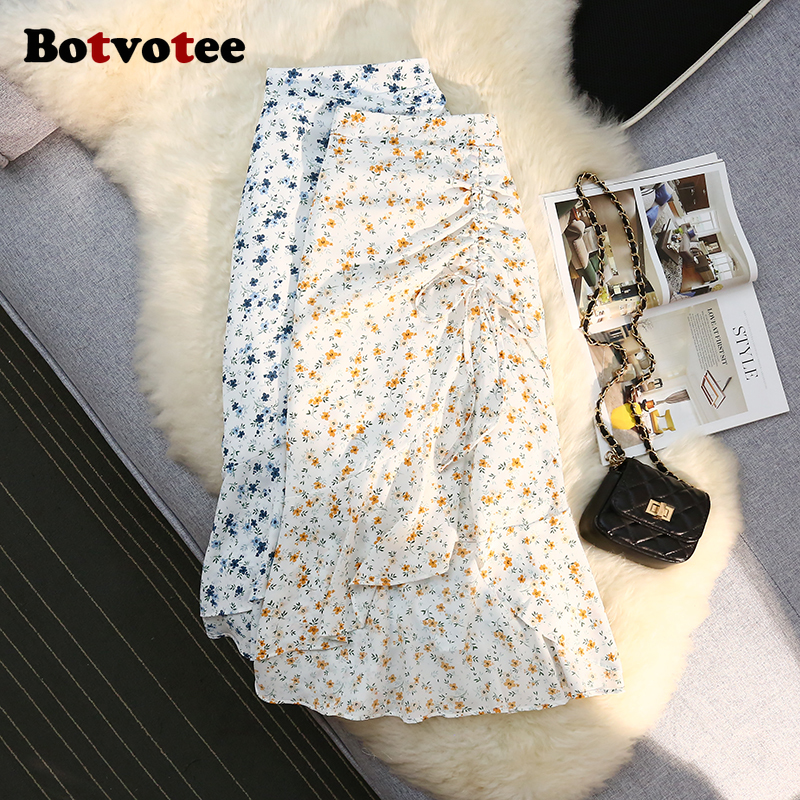 Midi Skirt Floral - Botvotee Trumpet Chiffon Floral Print Skirts