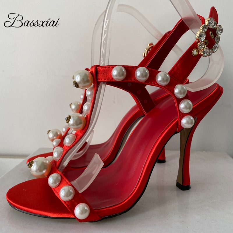Pearl Bead Decor T-Strap Stile - Sandal Strappy Heeled avis et prix