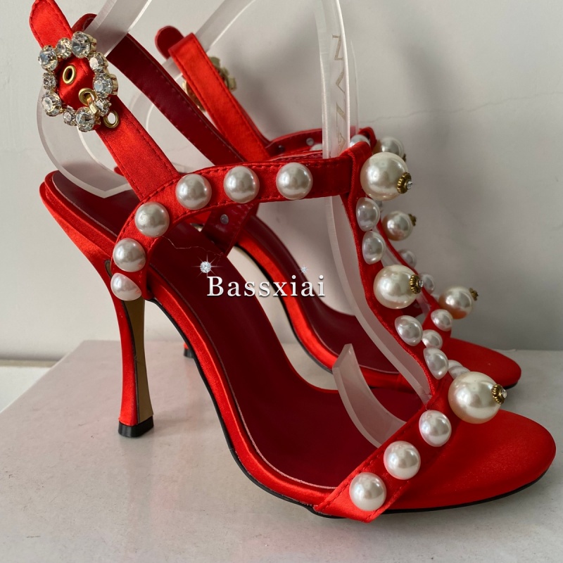 Pearl Bead Decor T-Strap Stile - Sandal Strappy Heeled avis et prix