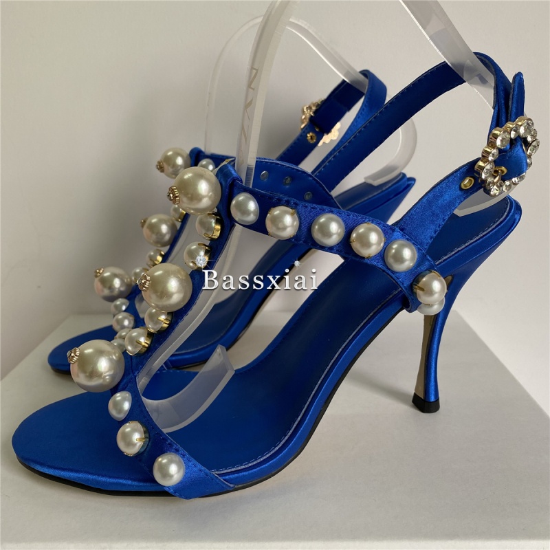 Pearl Bead Decor T-Strap Stile - Sandal Strappy Heeled avis et prix