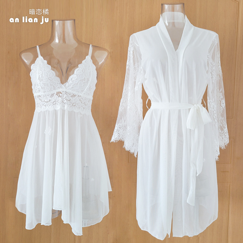Women White Nightwear Set Flor - Kimono Sheer Floral avis et prix