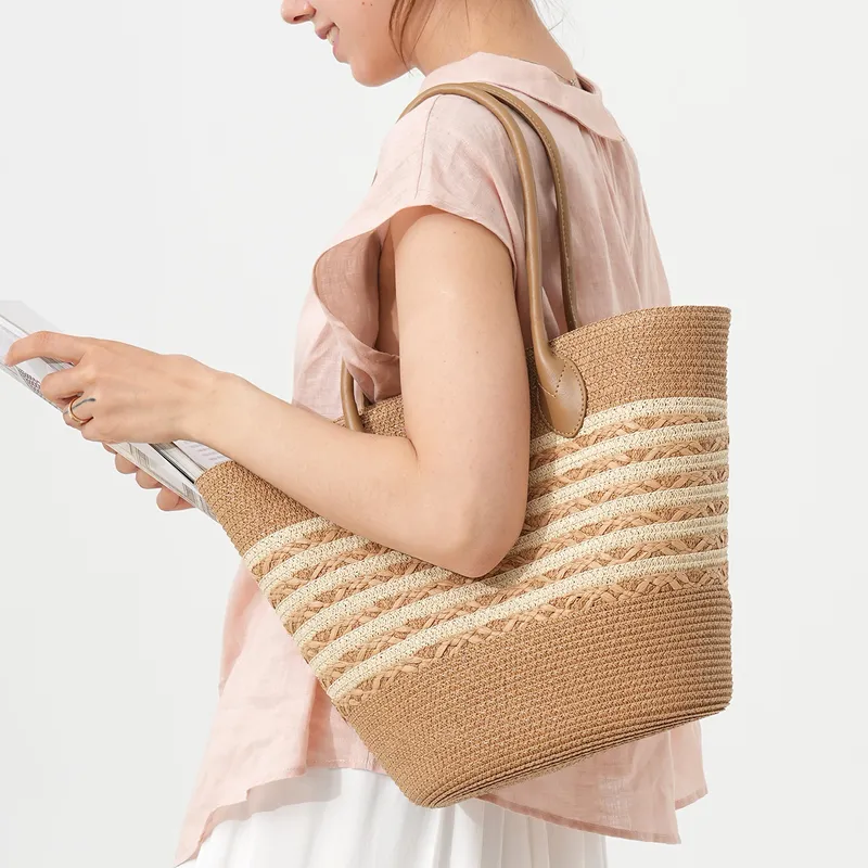 Striped woven straw beach tote - Tote Bag Beach avis et prix