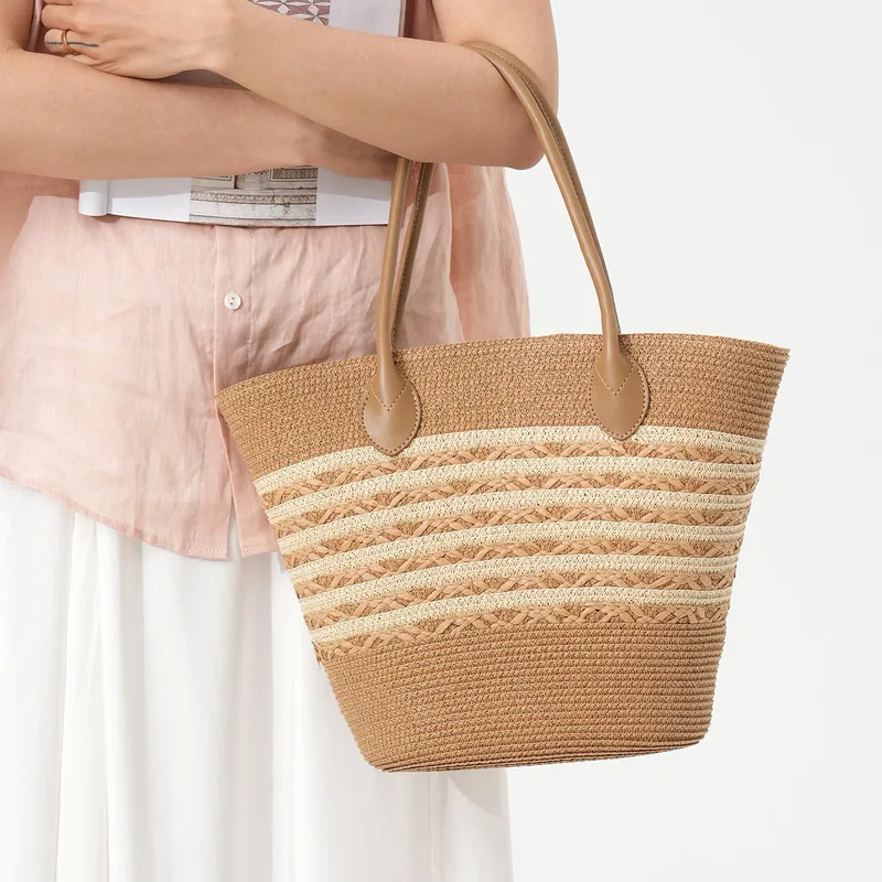 Striped woven straw beach tote - Tote Bag Beach avis et prix