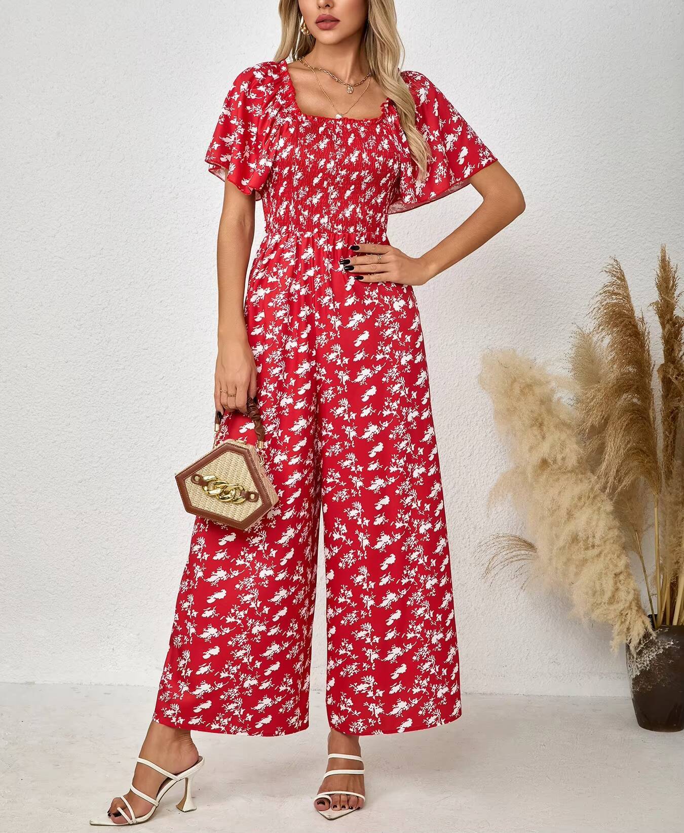 Women's Red Jumpsuit Floral Pr - Romper Floral Print avis et prix