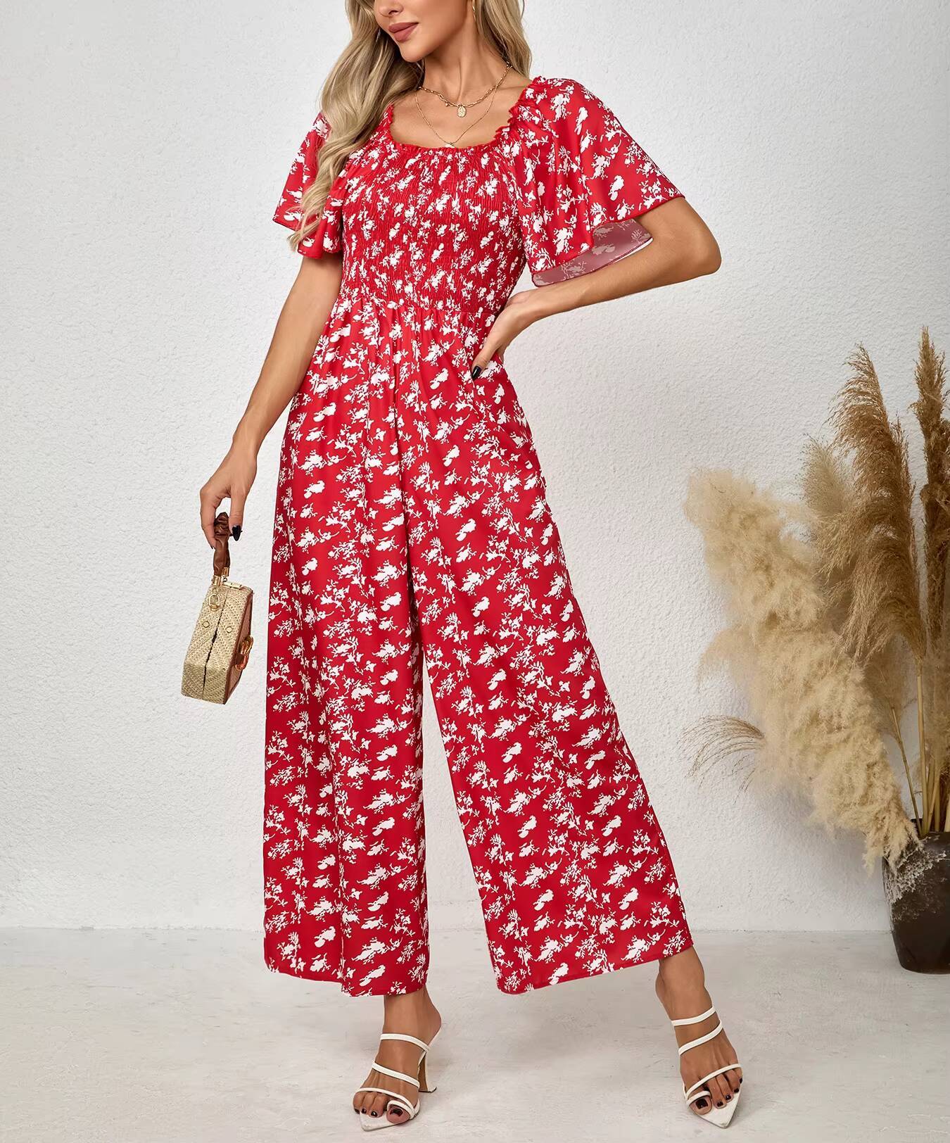 Women's Red Jumpsuit Floral Pr - Romper Floral Print avis et prix