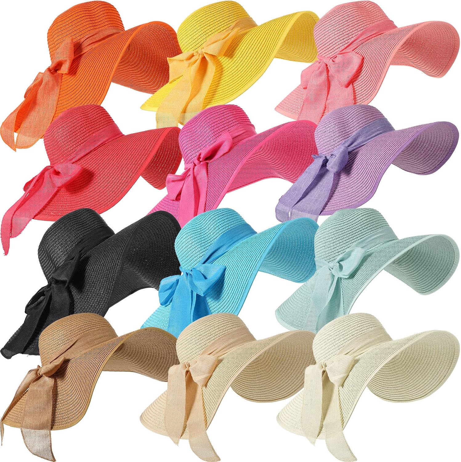 12 PCS Women's Wide Brim Straw - Hat Floppy Wide avis et prix