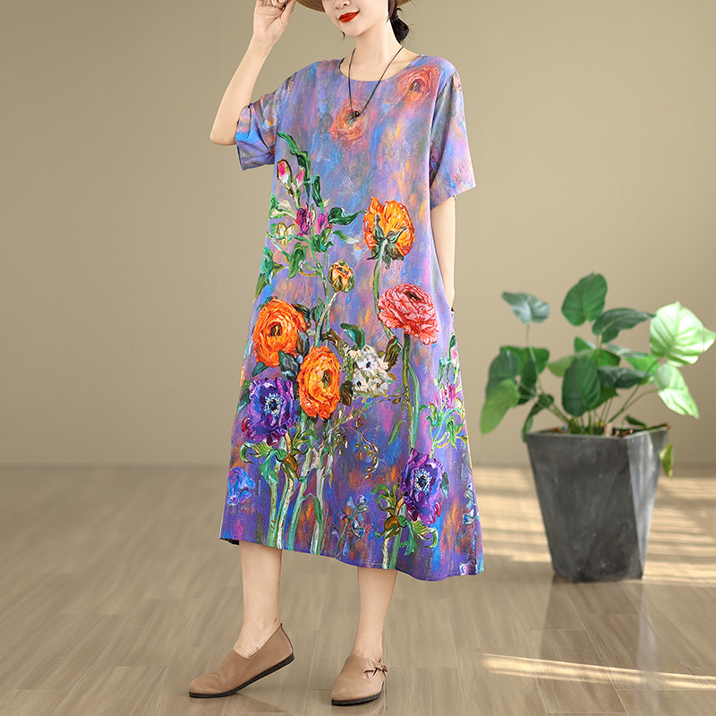 High-End Women's Cotton Lin Dr - Midi Skirt Floral avis et prix