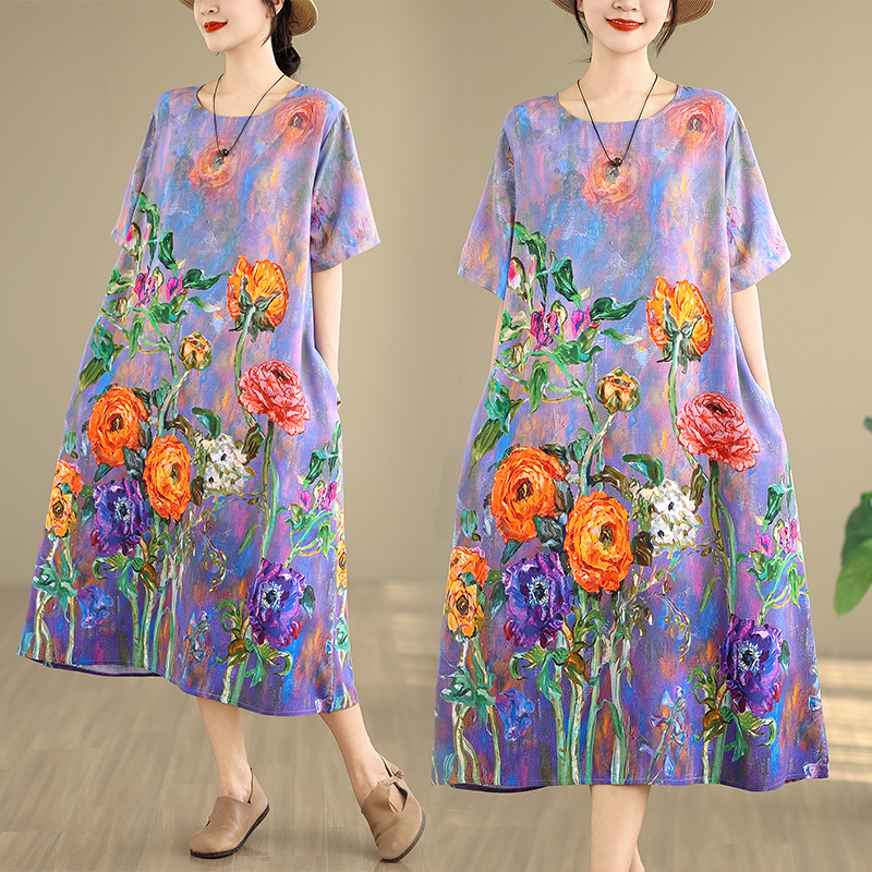 High-End Women's Cotton Lin Dr - Midi Skirt Floral avis et prix