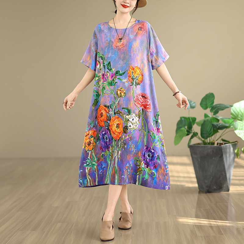 High-End Women's Cotton Lin Dr - Midi Skirt Floral avis et prix