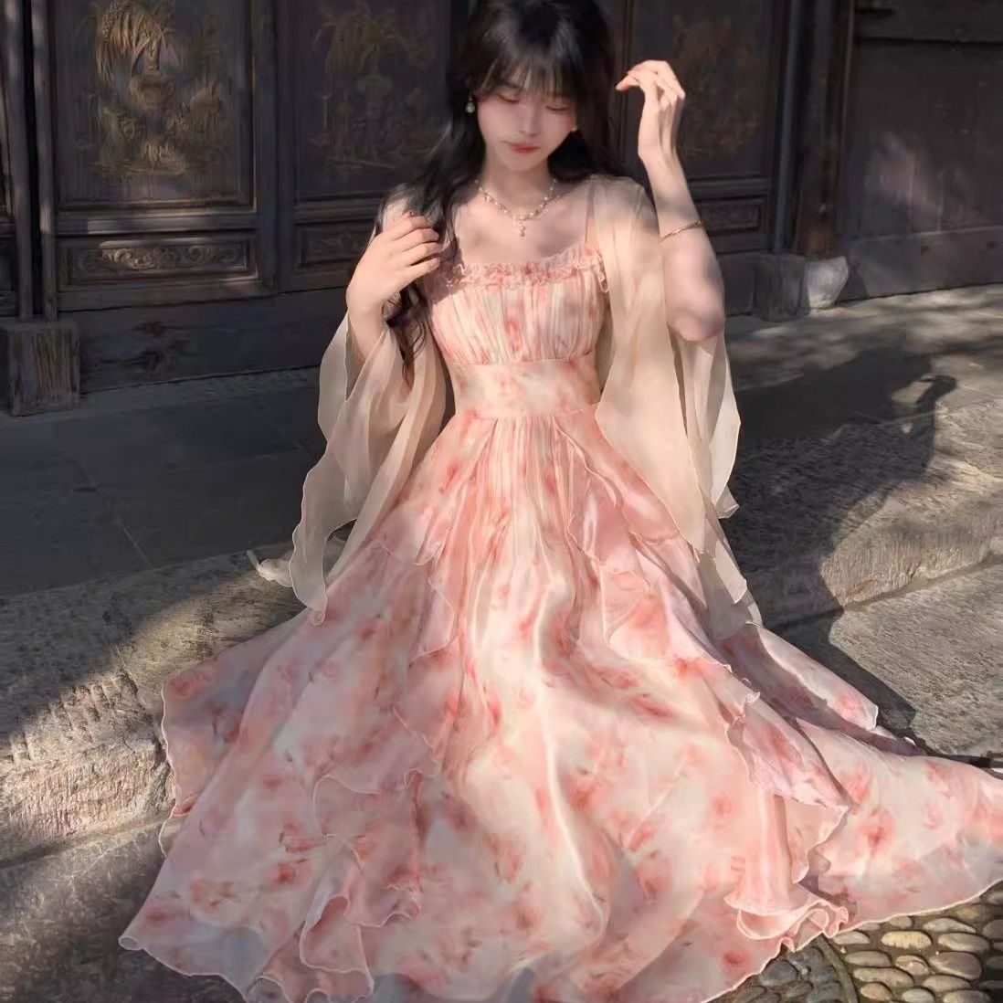 Women Watercolor Peach Floral  - Kimono Sheer Floral avis et prix