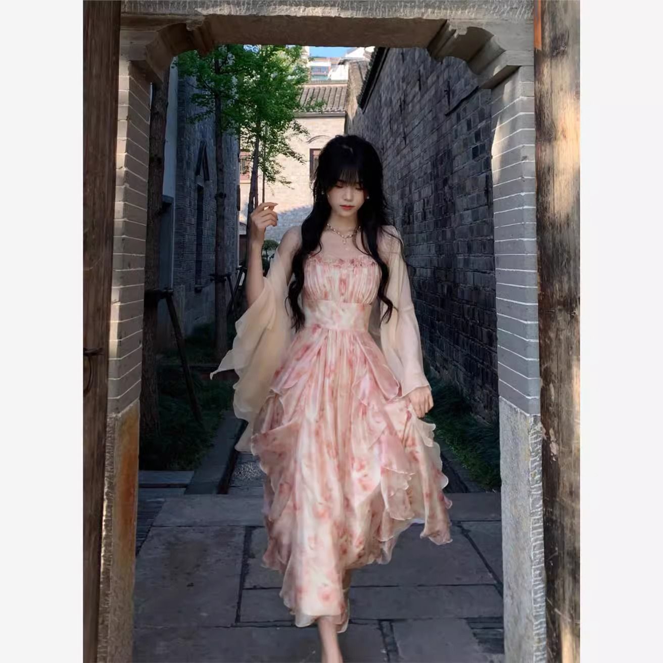 Women Watercolor Peach Floral  - Kimono Sheer Floral avis et prix