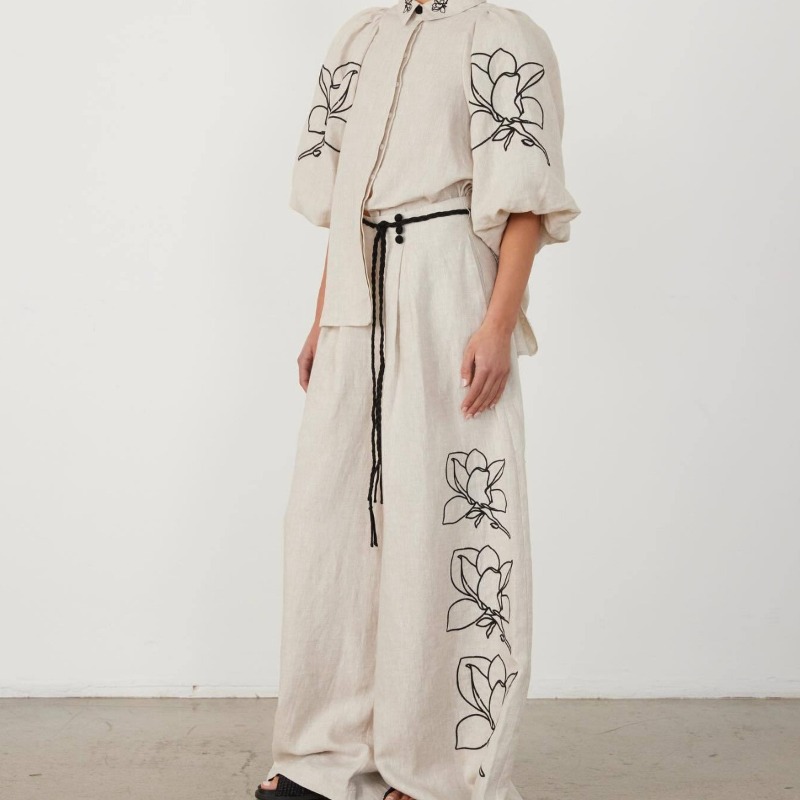 Elegant Women Linen Boho Two P - Linen Pant Wide avis et prix