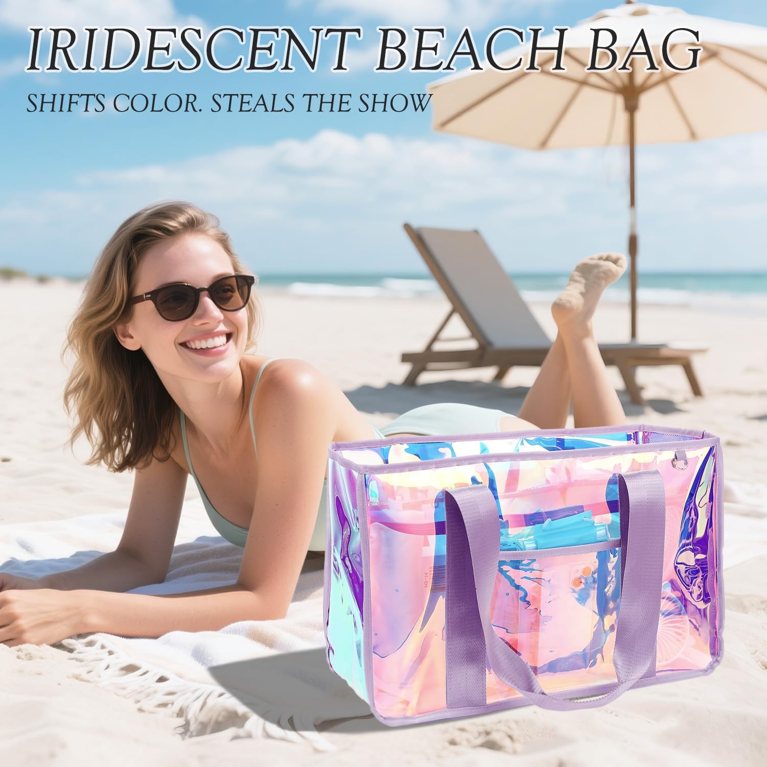 Iridescent Clear Beach Bags Wa - Tote Bag Beach avis et prix