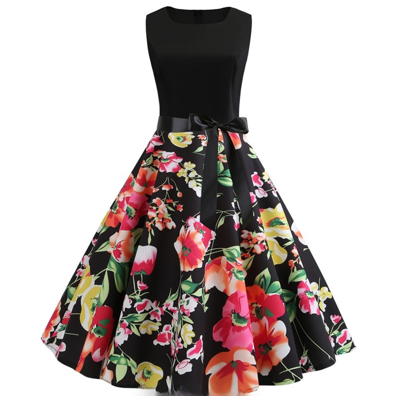 Retro Floral Print Maxi Dress  - Midi Skirt Floral avis et prix