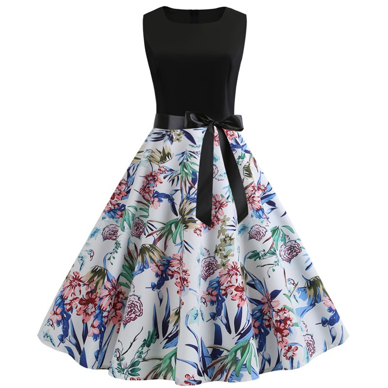 Retro Floral Print Maxi Dress  - Midi Skirt Floral avis et prix