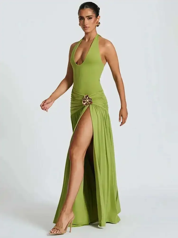 Elegant Sexy Split Backless Ma - Maxi Dress Halter avis et prix