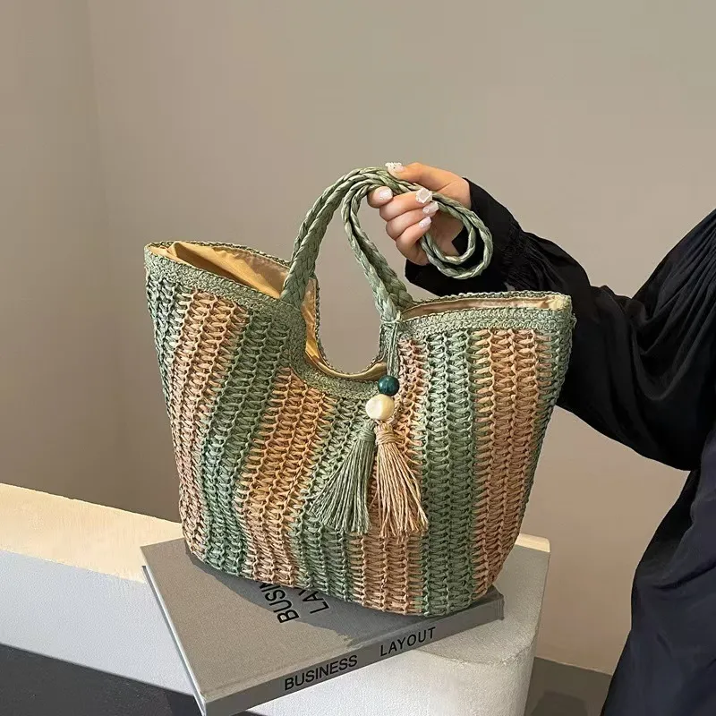 Striped woven straw tote bag f - Tote Bag Beach avis et prix