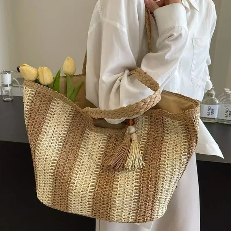 Striped woven straw tote bag f - Tote Bag Beach avis et prix