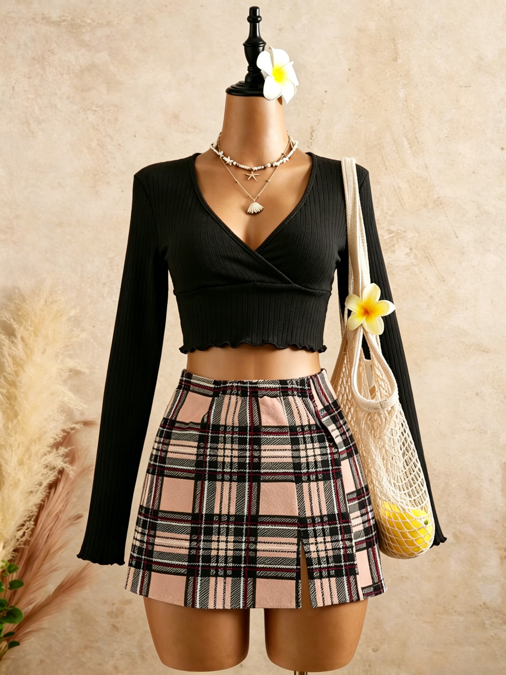 Women Black Wrap V Neck Ruffle - Crop Top Crochet avis et prix