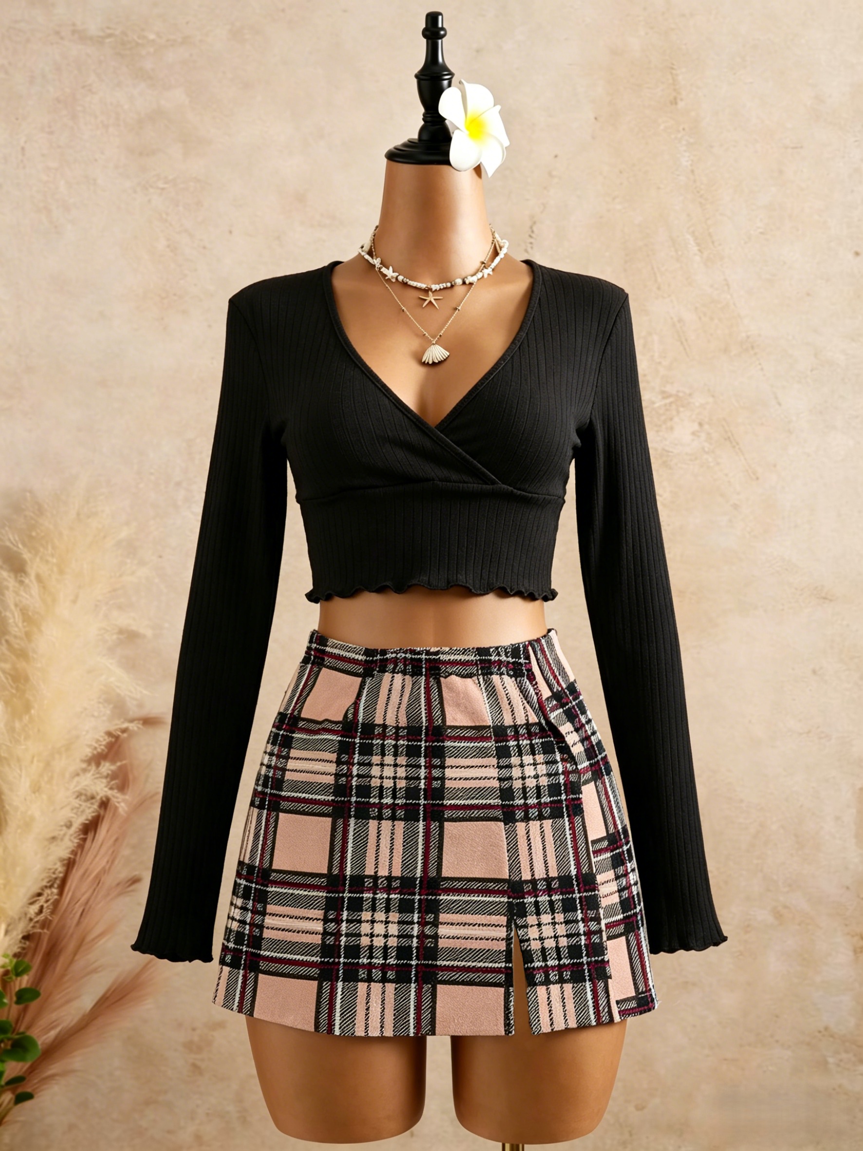 Women Black Wrap V Neck Ruffle - Crop Top Crochet avis et prix