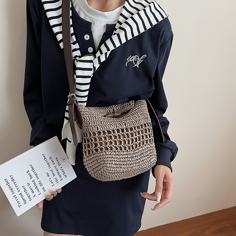 Small Woven Straw Bucket Bag L - Crochet Bag Raffia avis et prix