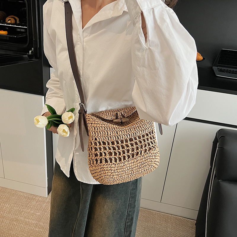 Small Woven Straw Bucket Bag L - Crochet Bag Raffia avis et prix