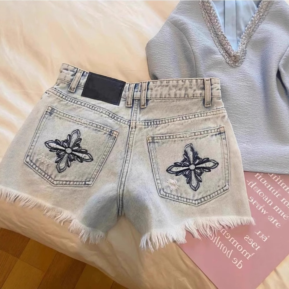 2026 Summer Vintage Washed Emb - Shorts Denim Frayed avis et prix