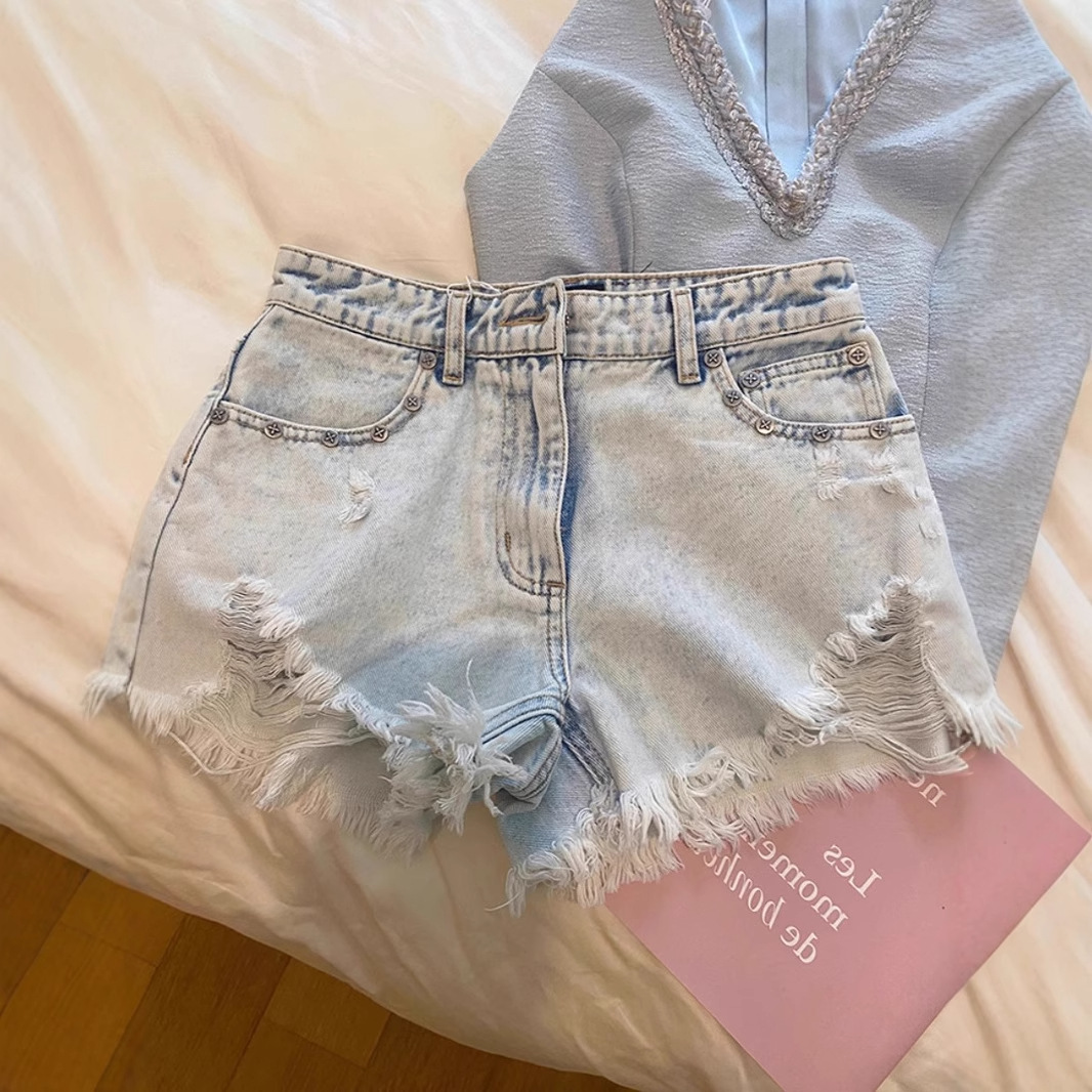 2026 Summer Vintage Washed Emb - Shorts Denim Frayed avis et prix