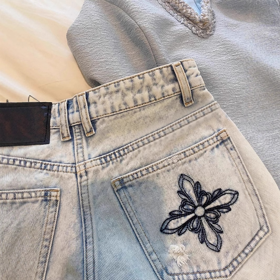 2026 Summer Vintage Washed Emb - Shorts Denim Frayed avis et prix