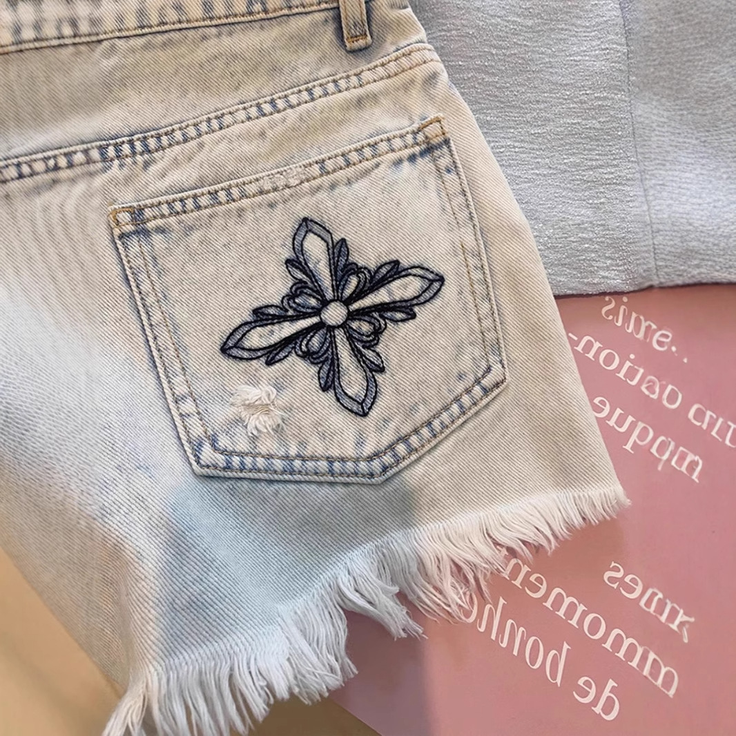2026 Summer Vintage Washed Emb - Shorts Denim Frayed avis et prix