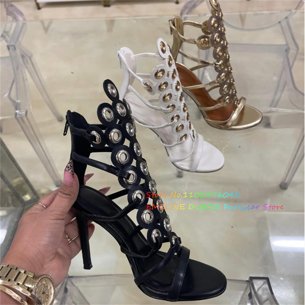 Gold Metal Circle Decor High H - Sandal Strappy Heeled avis et prix
