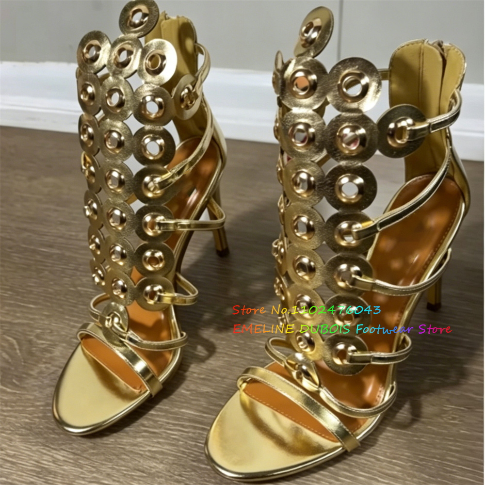 Gold Metal Circle Decor High H - Sandal Strappy Heeled avis et prix