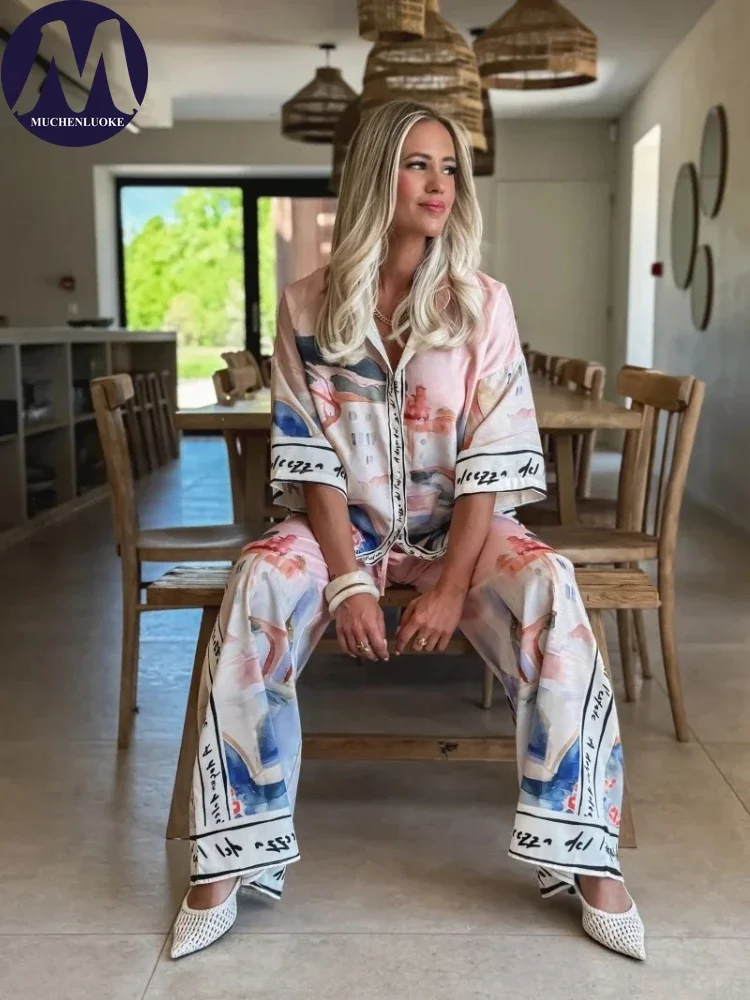 2 Pieces Set for Woman Summer  - Linen Pant Wide avis et prix