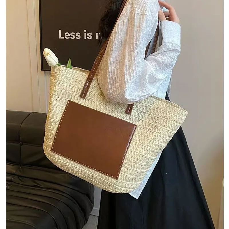 Straw hand-woven tote bag larg - Tote Bag Beach avis et prix