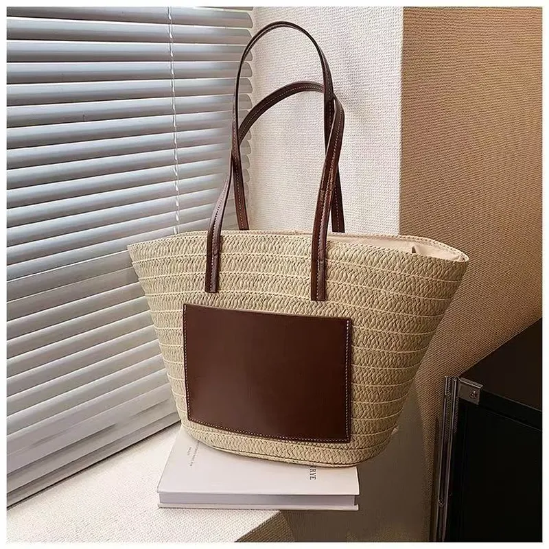 Straw hand-woven tote bag larg - Tote Bag Beach avis et prix
