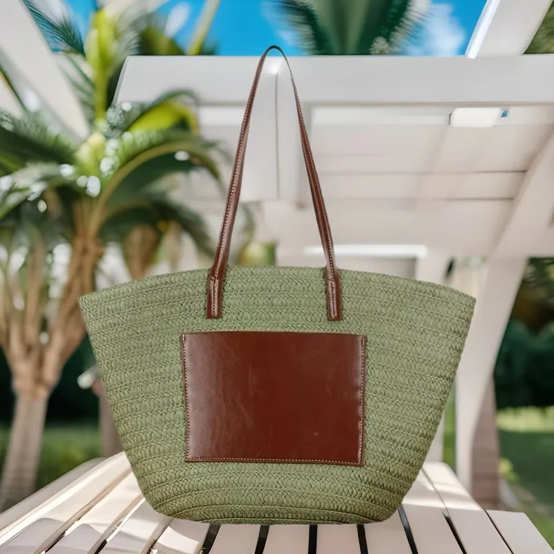 Straw hand-woven tote bag larg - Tote Bag Beach avis et prix