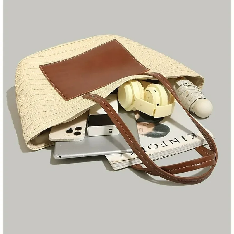 Straw hand-woven tote bag larg - Tote Bag Beach avis et prix