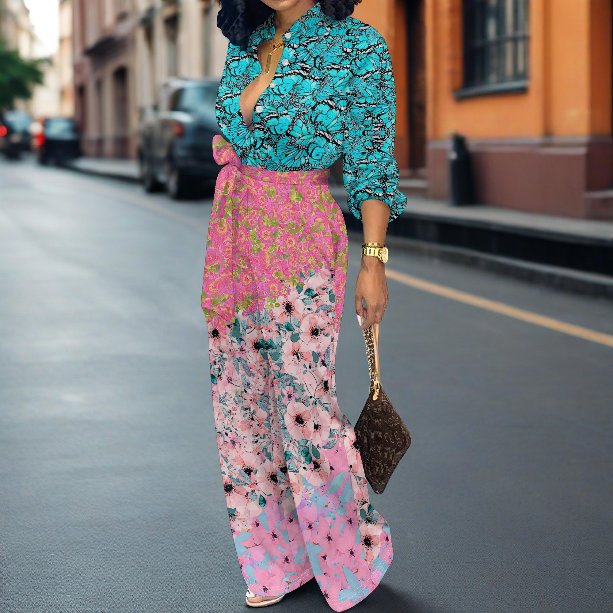 Women’s V Neck Colorblock Flor - Romper Floral Print avis et prix