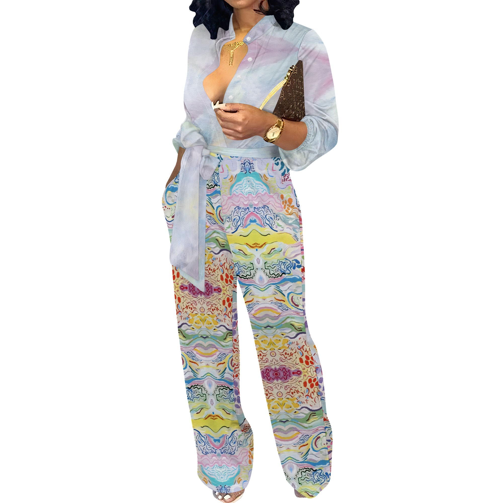 Women’s V Neck Colorblock Flor - Romper Floral Print avis et prix