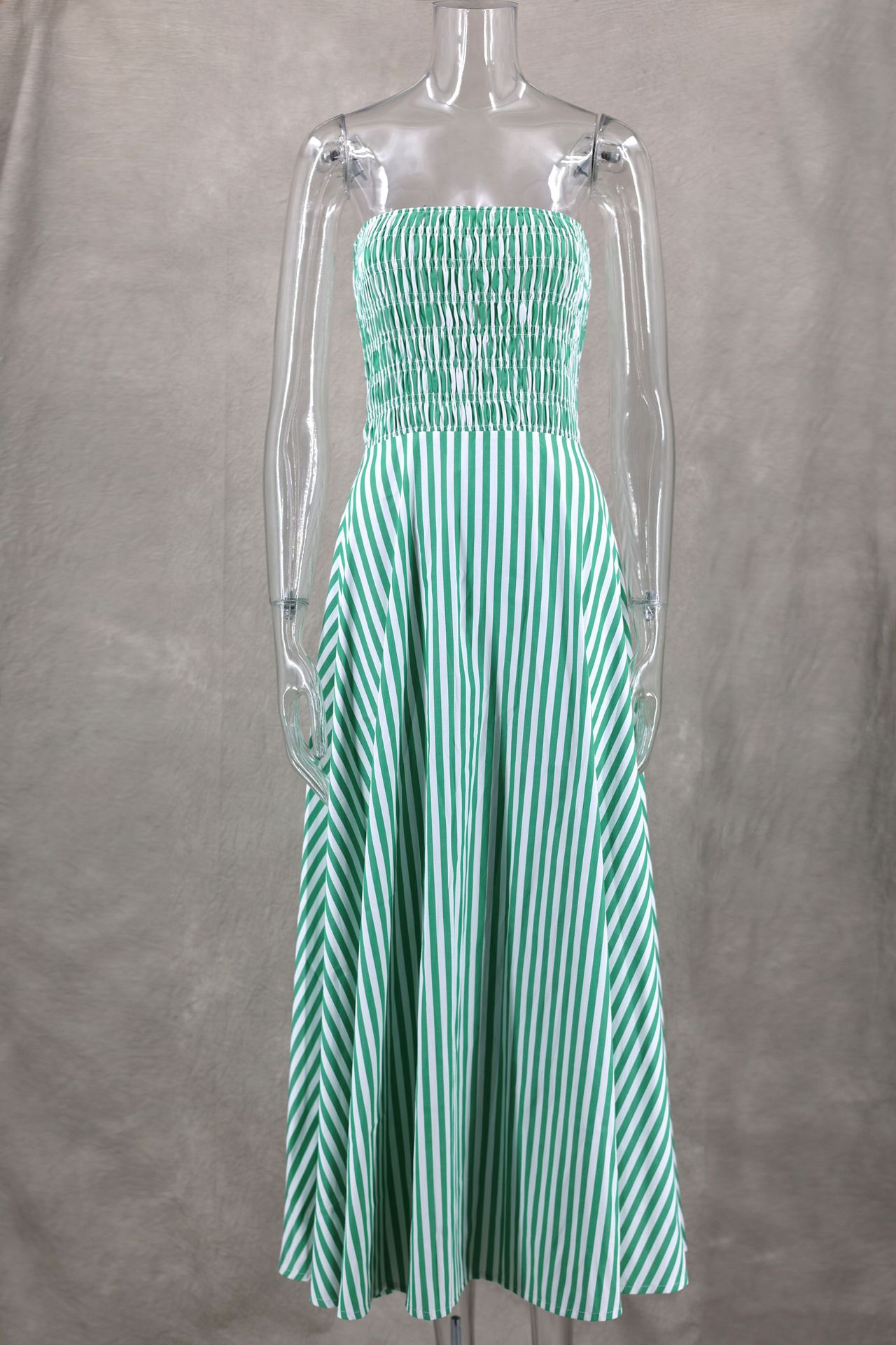 Green Striped Stripless Summer - Maxi Dress Halter avis et prix